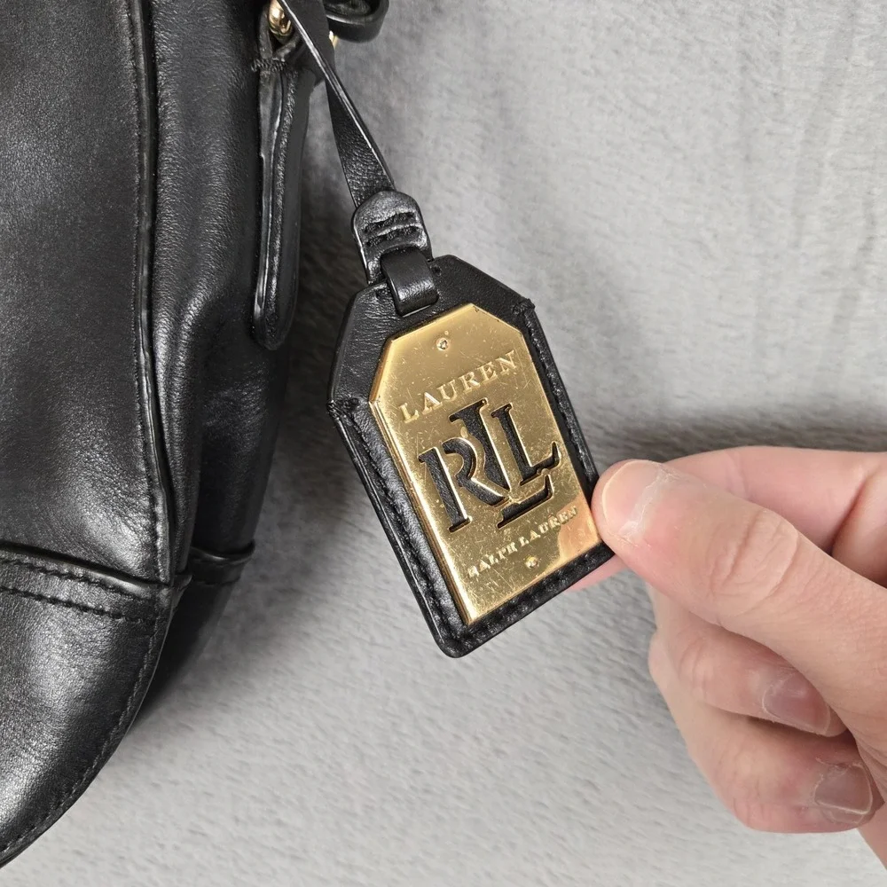 Lauren Ralph Lauren Womens Leather Magnet Close Crossbody Shoulder Handbag Black